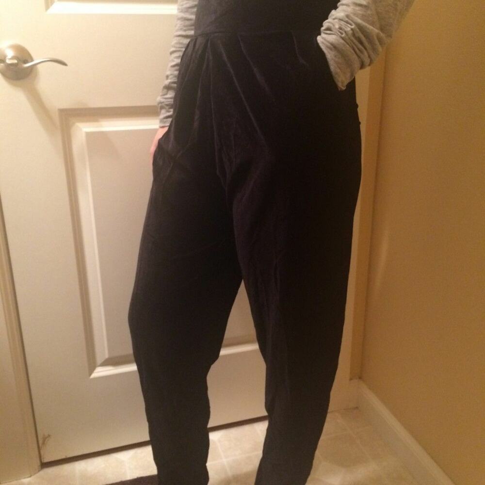 Vintage 80's Petticord Womens Black Velour high waist‎ Pants Size Medium